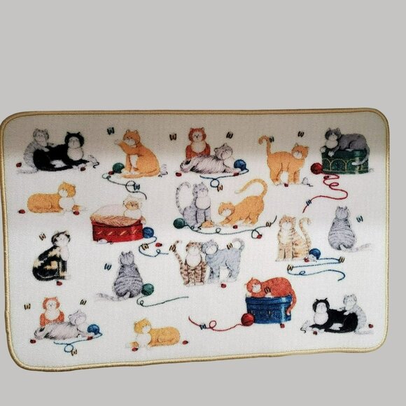 Cute Cat-Themed Floor Mat 30x20 Fun Kittens Butterflies Yarn Animal Lover Decor - Picture 1 of 8